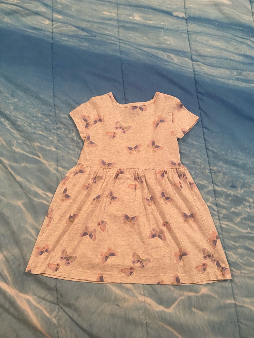 Carter's Light Gray Short-Sleeve Dress with Pink & Purple Butterfly Print